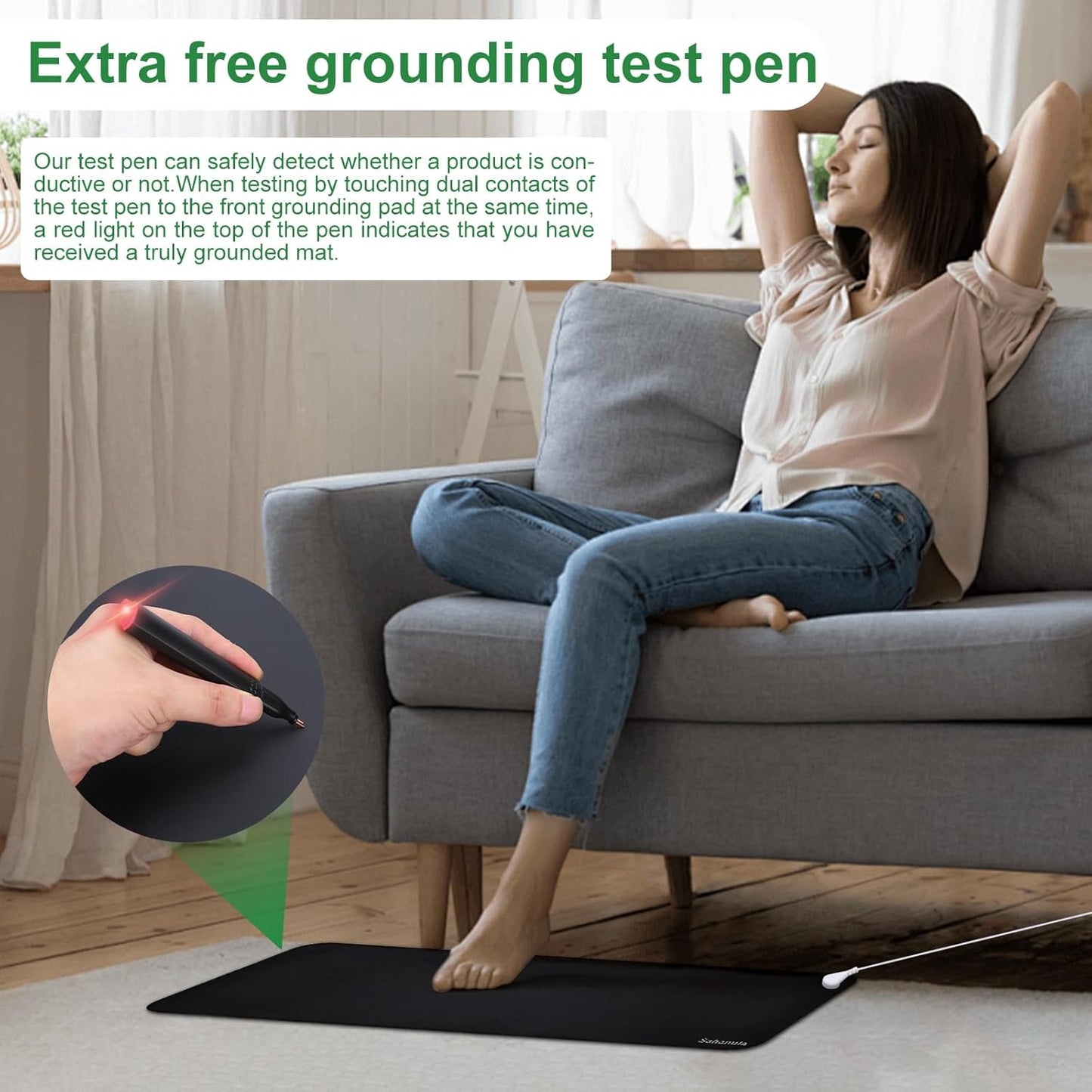 Grounding Mat for Desk & Bed - Non-Slip Earth Grounding Pad, 10"X26.7" Balanced Energy Grounded Therapy for Improved Sleep, Reduced Inflammation, Stress Relief for Office, Home