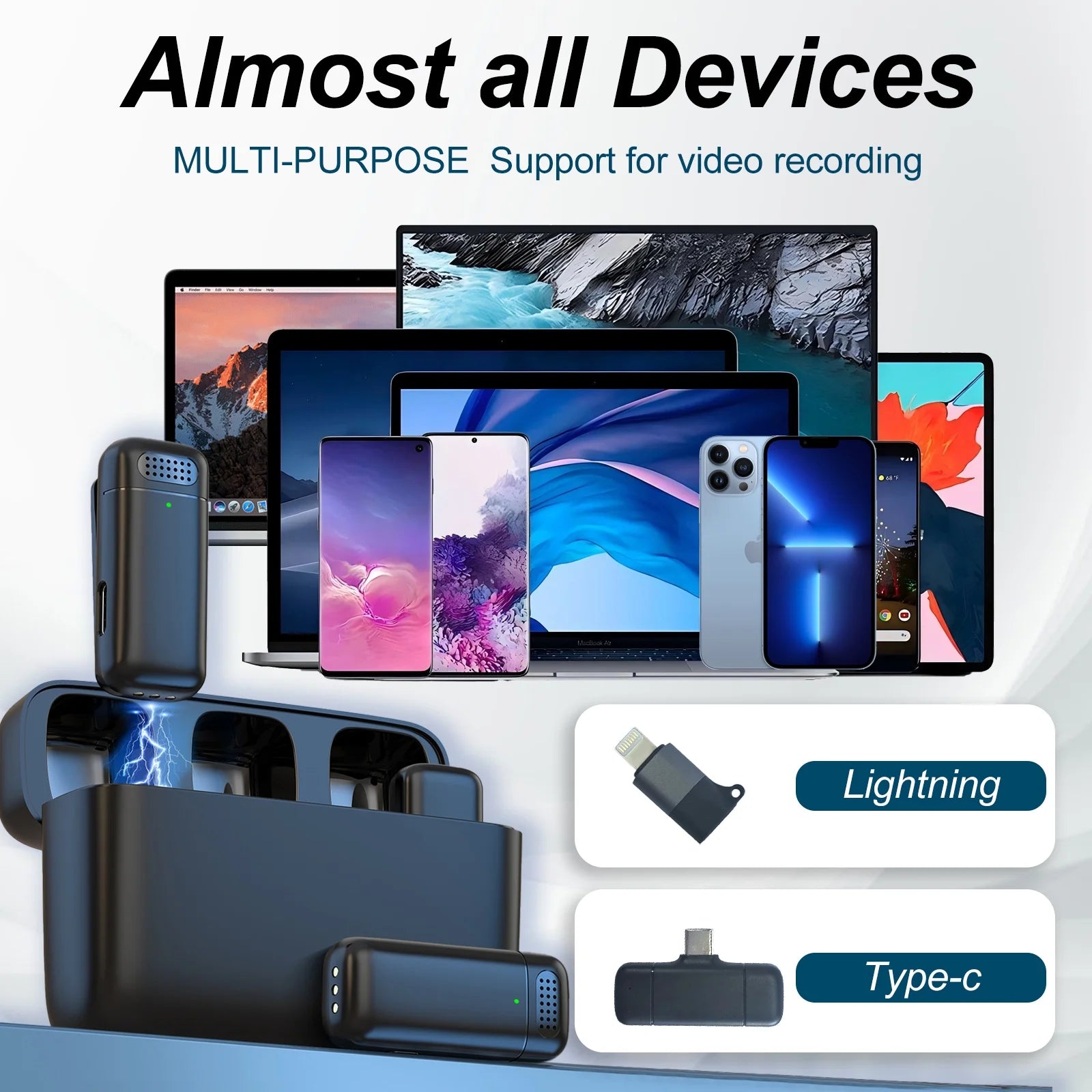 Wireless Lavalier Microphone for Iphone and Android, 60H Battery Life with Charging Case, Lapel Microphone with Noise Reduction, Clip on Mini Mic for Video Recording, Interviews, Vlog