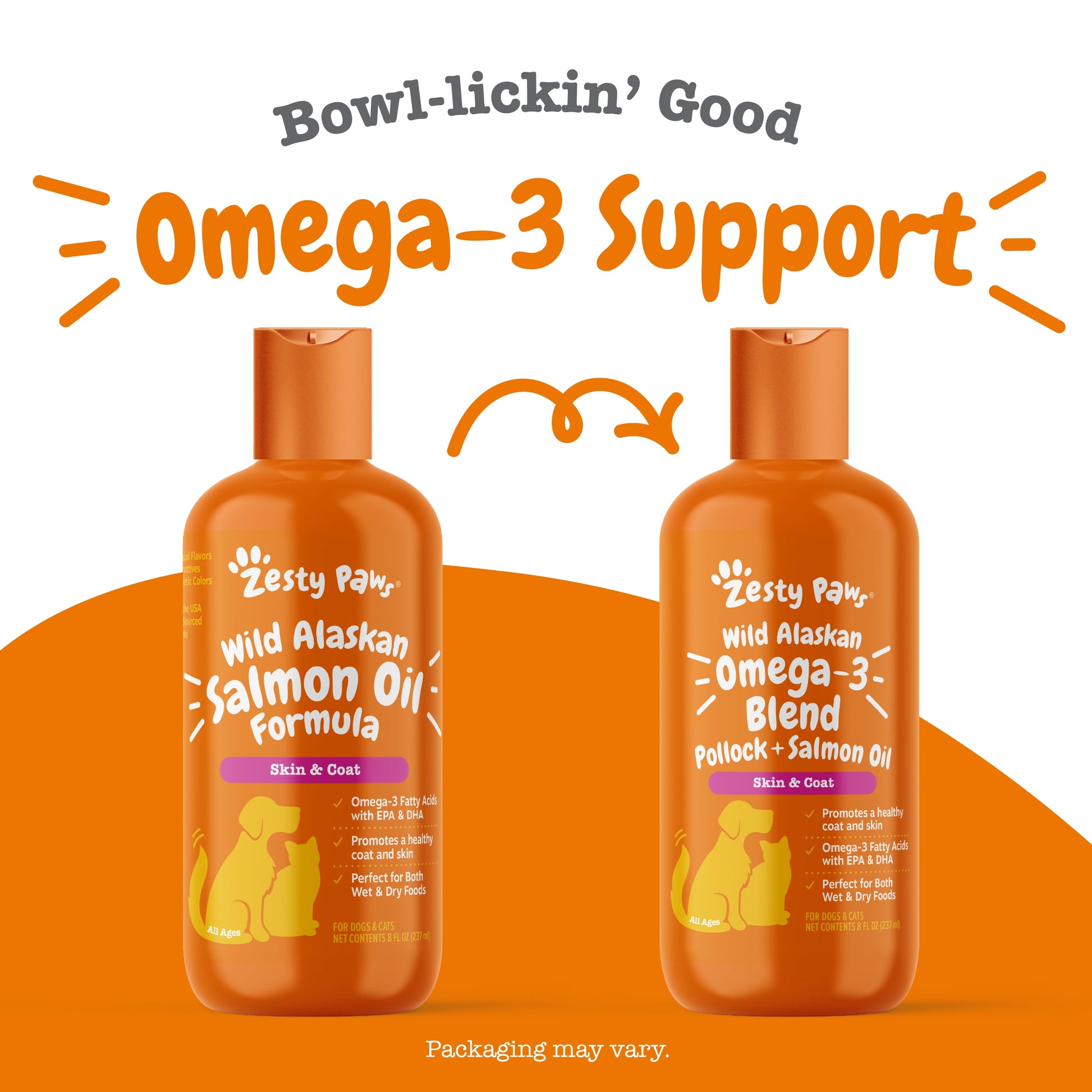 Wild Alaskan Omega-3 Blend Pollock + Salmon Oil for Dogs & Cats, to Promote Soft Skin & Shiny Coat, 8Oz