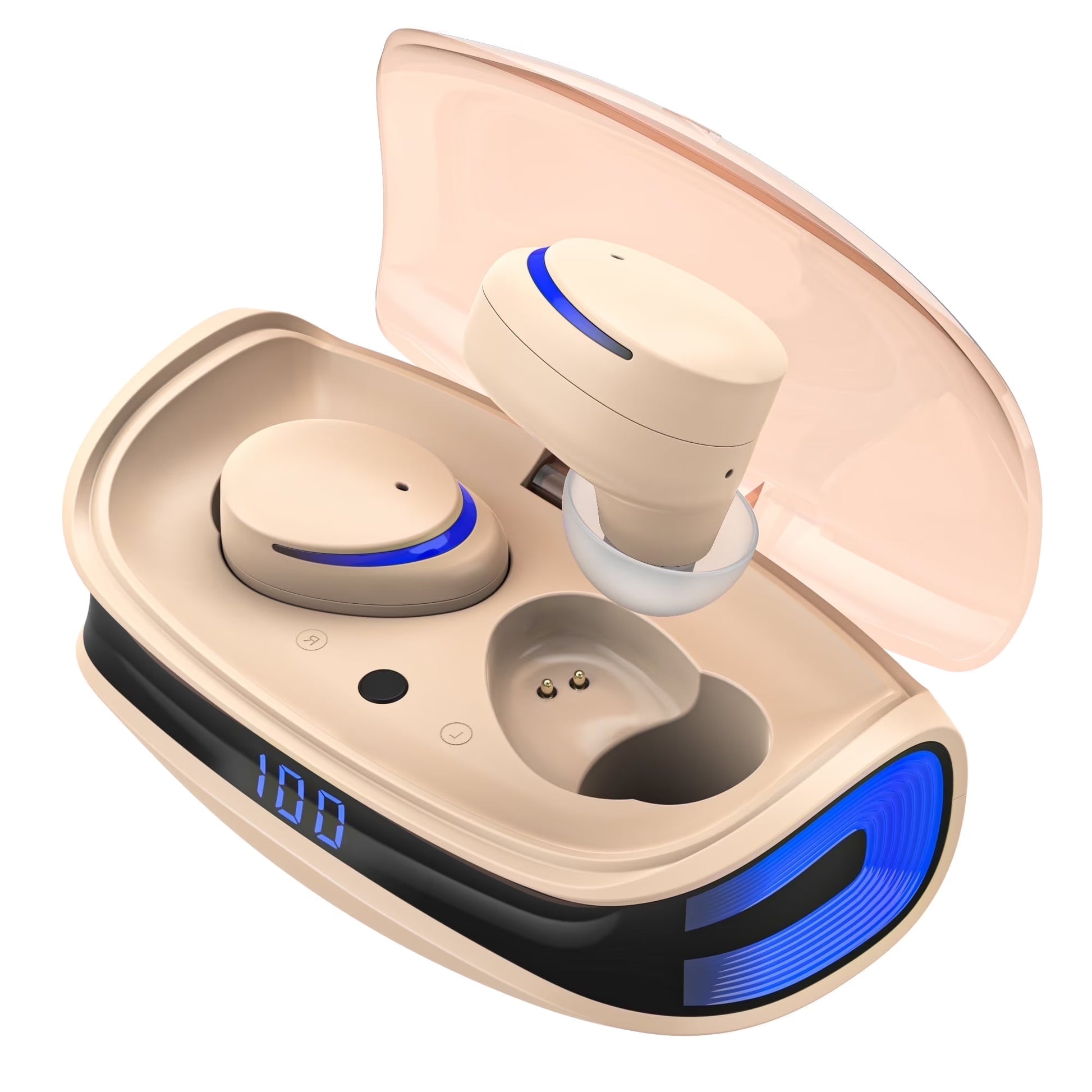 Wireless Earbuds, Bluetooth 5.0 Headphones IPX8 Waterproof, High-Fidelity Stereo Sound Quality, Built-In Mic LED Charging Case & 21 Hours Playtime, for Phones Laptops Gym, Brown
