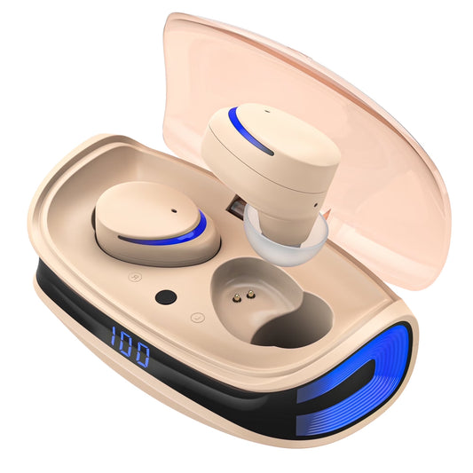 Wireless Earbuds, Bluetooth 5.0 Headphones IPX8 Waterproof, High-Fidelity Stereo Sound Quality, Built-In Mic LED Charging Case & 21 Hours Playtime, for Phones Laptops Gym, Brown