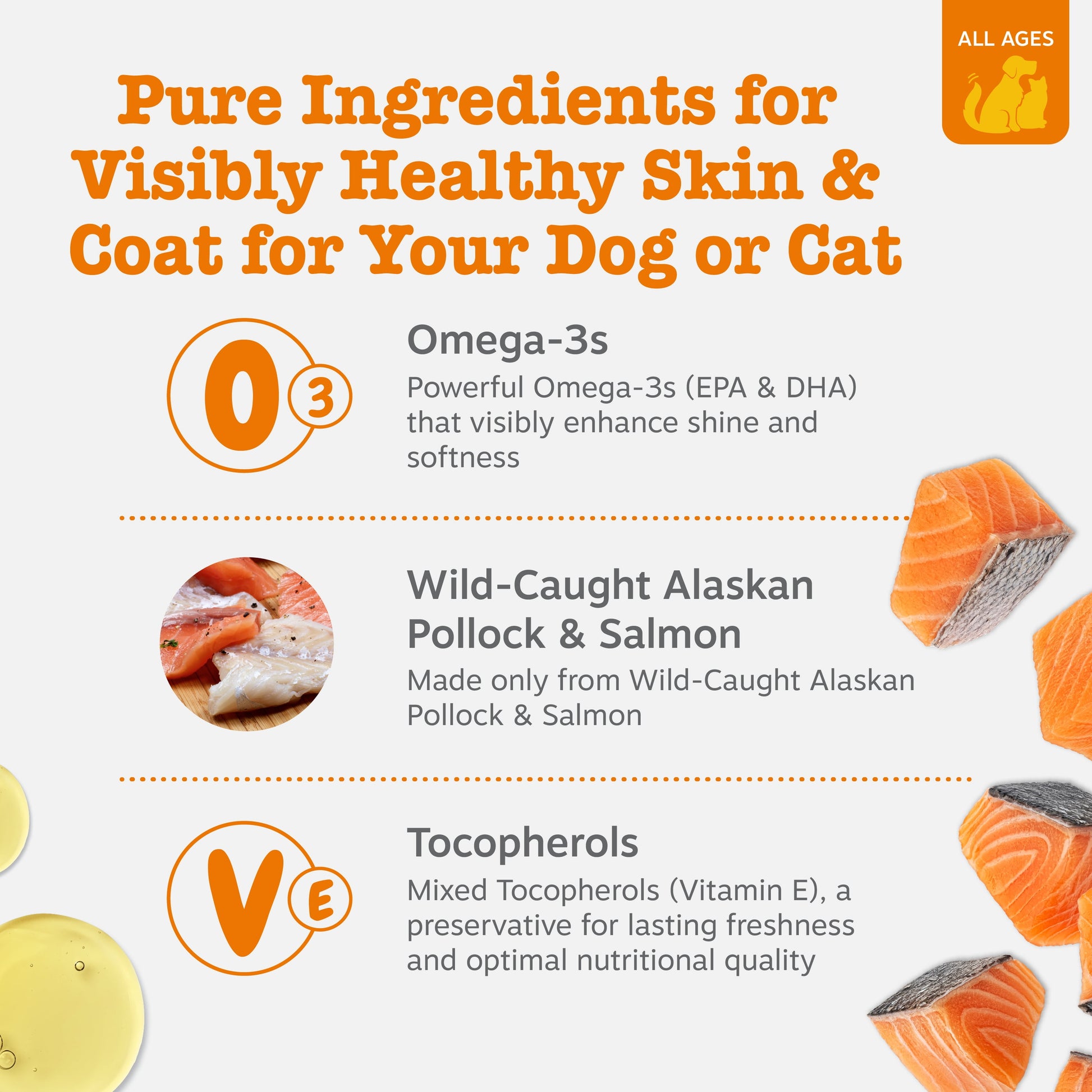 Wild Alaskan Omega-3 Blend Pollock + Salmon Oil for Dogs & Cats, Promotes a Healthy Coat & Skin, 16Oz