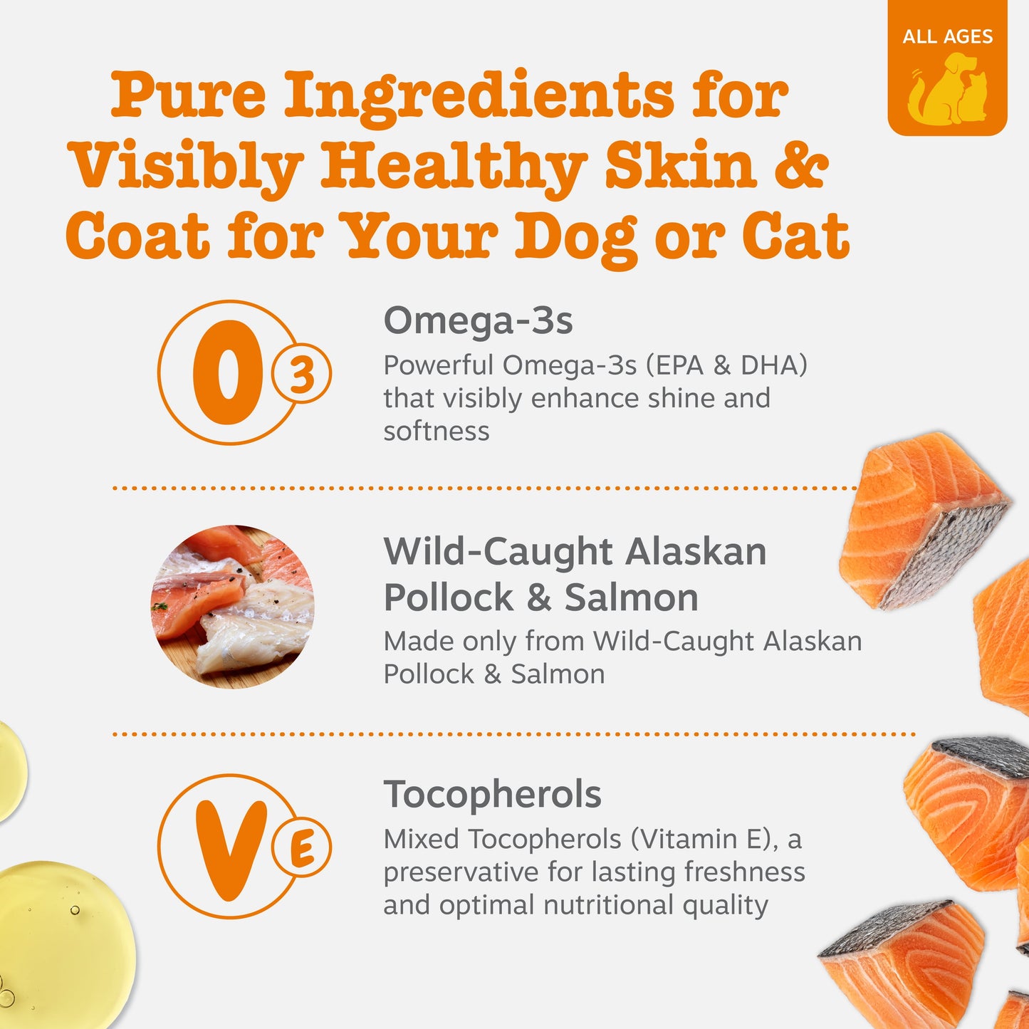 Wild Alaskan Omega-3 Blend Pollock + Salmon Oil for Dogs & Cats, to Promote Soft Skin & Shiny Coat, 8Oz