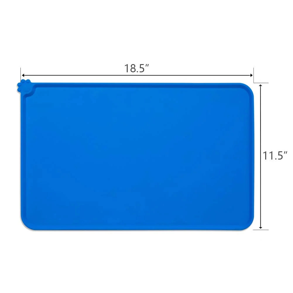 Silicone Waterproof Dog Cat Pet Food Mats Tray -FDA Grade Dog Pet Cat Feeding Mat-Blue