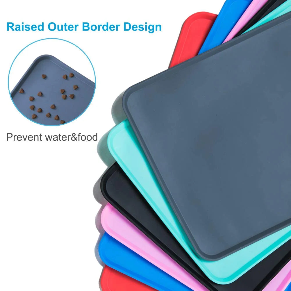Silicone Waterproof Dog Cat Pet Food Mats Tray -FDA Grade Dog Pet Cat Feeding Mat-Blue