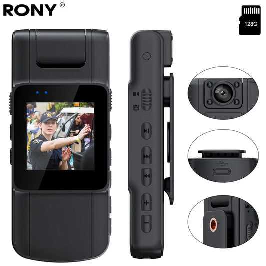 128GB 180° Rotate Mini Body Camera - 1080P Wearable Camcorder with Night Vision - Long Battery Life Audio Video Camera for Daily Records