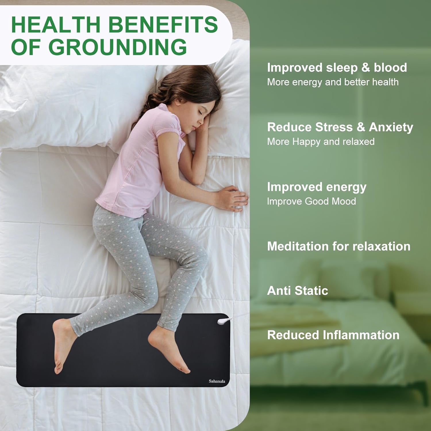 Grounding Mat for Desk & Bed -  Non-Slip Earth Grounding Pad, 10"X26.7" Balanced Energy Grounded Therapy for Improved Sleep, Reduced Inflammation, Stress Relief for Office, Home