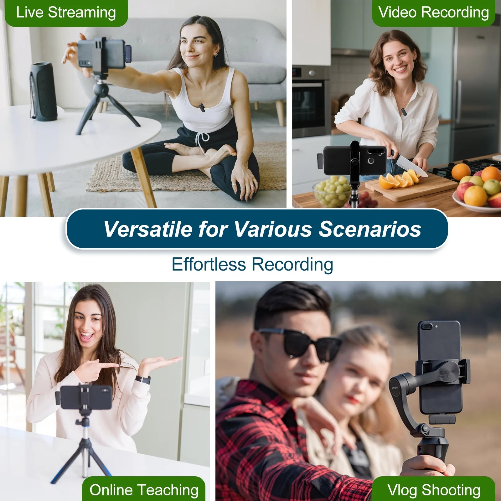 Wireless Lavalier Microphone for Iphone and Android, 60H Battery Life with Charging Case, Lapel Microphone with Noise Reduction, Clip on Mini Mic for Video Recording, Interviews, Vlog