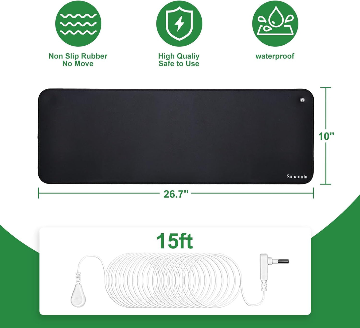 Grounding Mat for Desk & Bed -  Non-Slip Earth Grounding Pad, 10"X26.7" Balanced Energy Grounded Therapy for Improved Sleep, Reduced Inflammation, Stress Relief for Office, Home