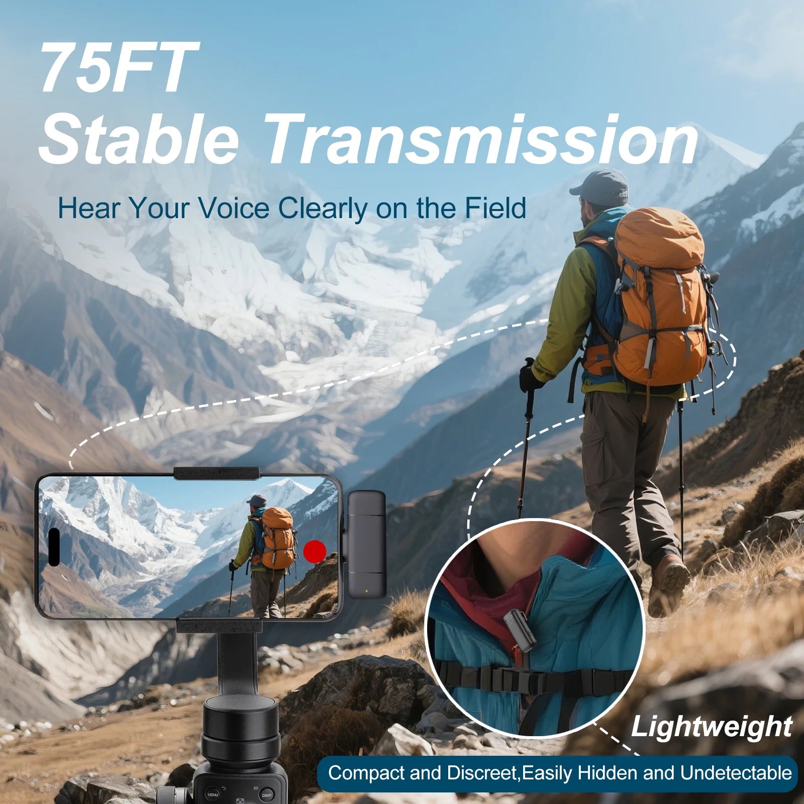Wireless Lavalier Microphone for Iphone and Android, 60H Battery Life with Charging Case, Lapel Microphone with Noise Reduction, Clip on Mini Mic for Video Recording, Interviews, Vlog