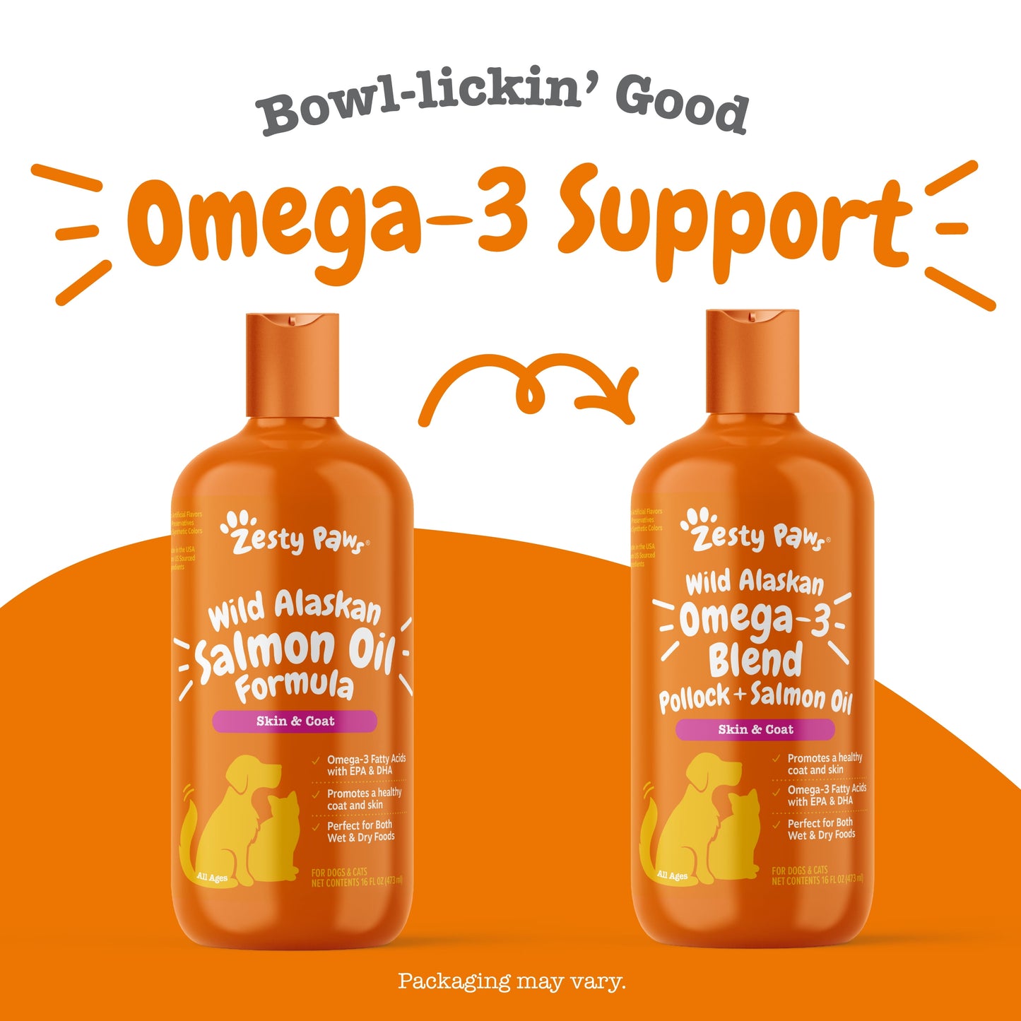 Wild Alaskan Omega-3 Blend Pollock + Salmon Oil for Dogs & Cats, Promotes a Healthy Coat & Skin, 16Oz
