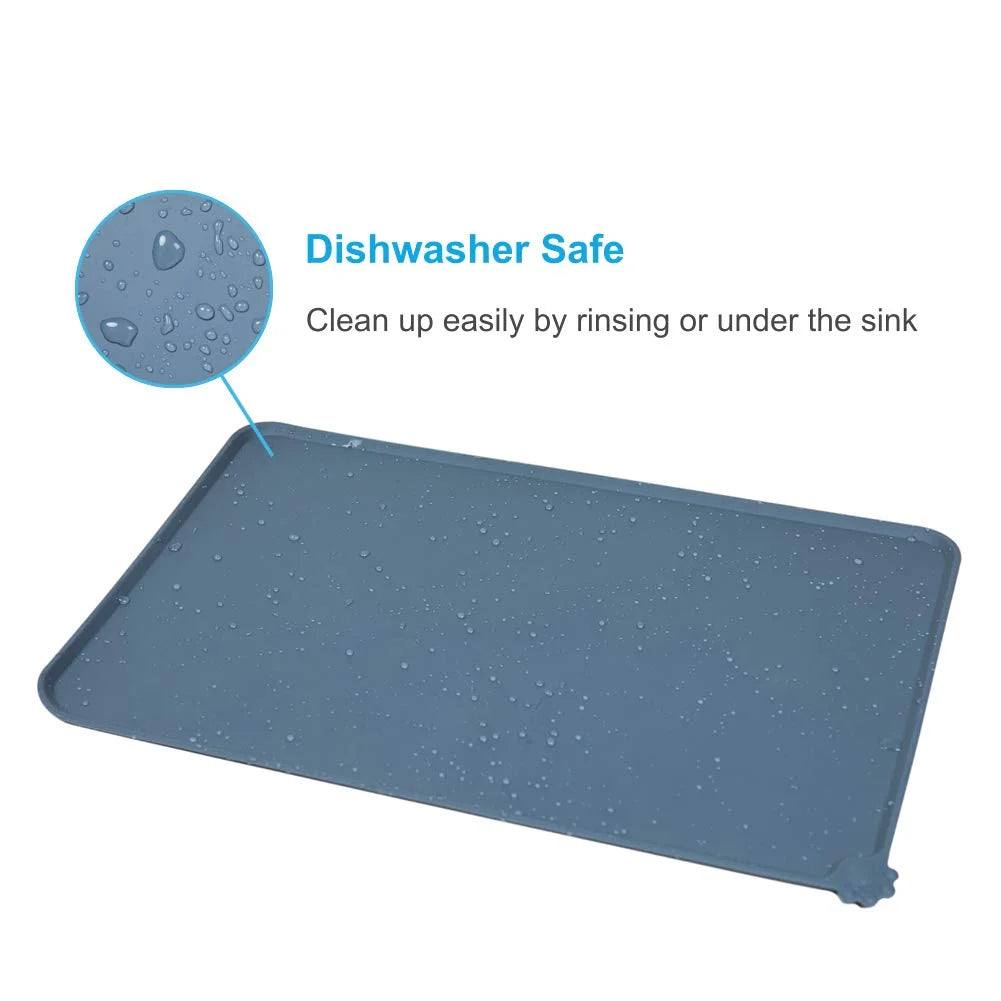 Silicone Waterproof Dog Cat Pet Food Mats Tray -FDA Grade Dog Pet Cat Feeding Mat-Blue