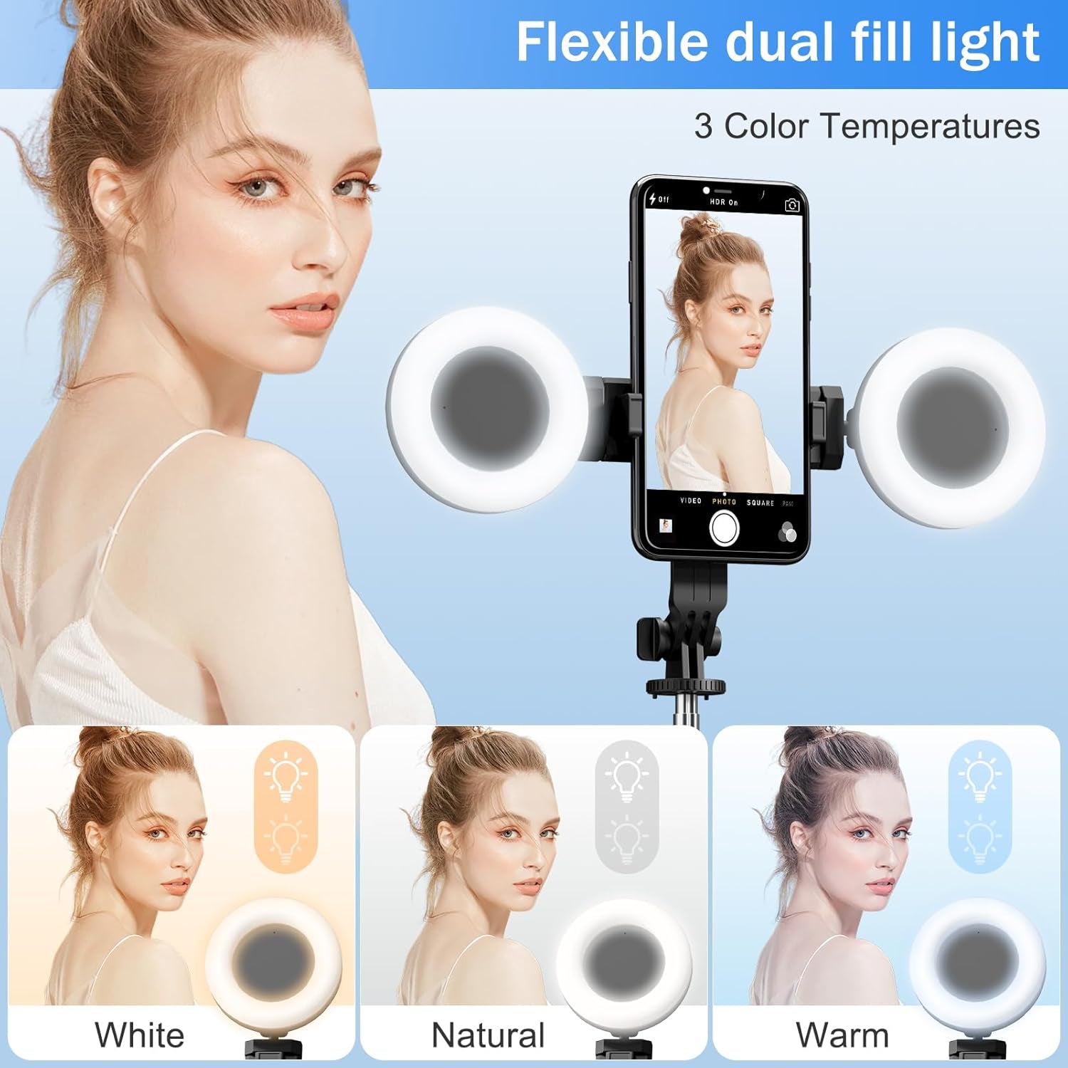 Selfie Stick Tripod with Fill Light, Phone Selfie Stick,Durable Stainless Steel Design,Bluetooth Remote Control,And Stable Three-Legged Support for Live Broadcasts,Video Shooting (Black)