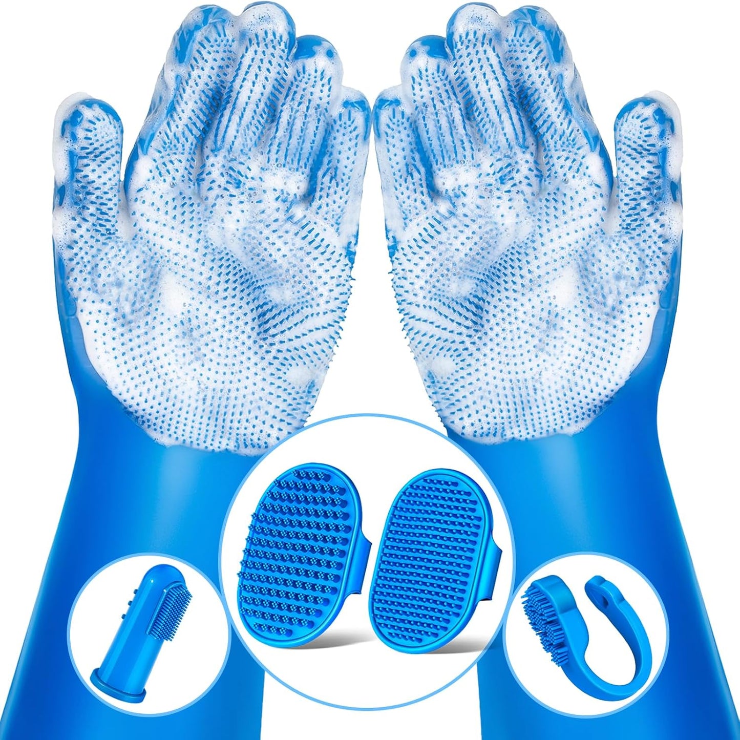 6PCS Pet Grooming Kit | Dog Washing Gloves | Dog Bath Brush | Dog Toothbrush Fin