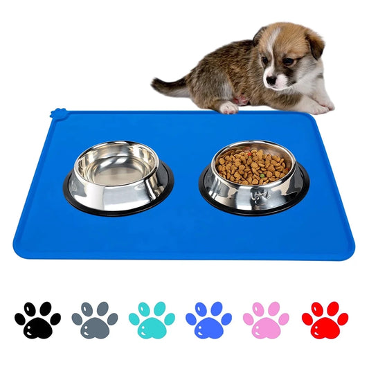 Silicone Waterproof Dog Cat Pet Food Mats Tray -FDA Grade Dog Pet Cat Feeding Mat-Blue