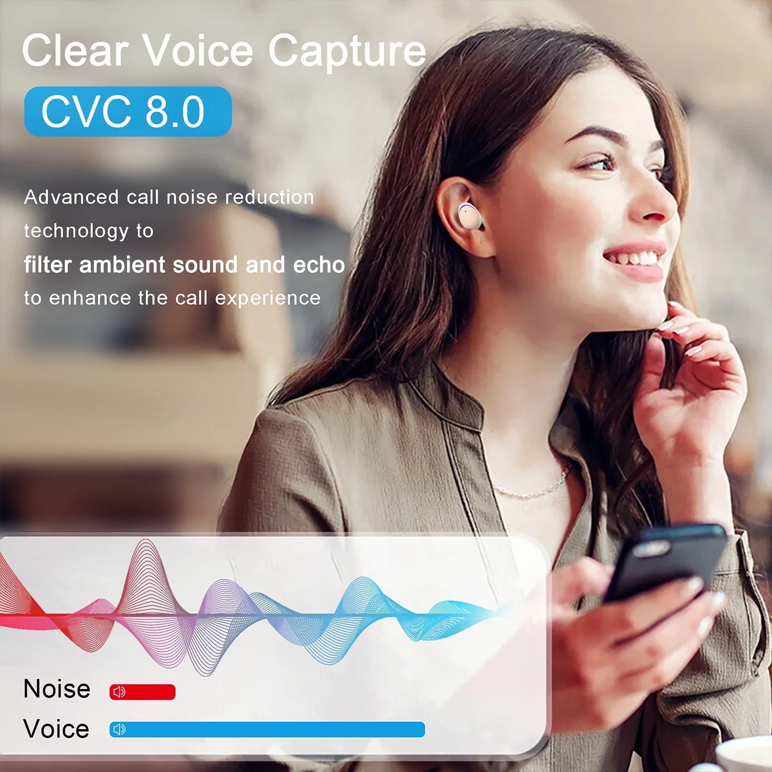 Wireless Earbuds, Bluetooth 5.0 Headphones IPX8 Waterproof, High-Fidelity Stereo Sound Quality, Built-In Mic LED Charging Case & 21 Hours Playtime, for Phones Laptops Gym, Brown